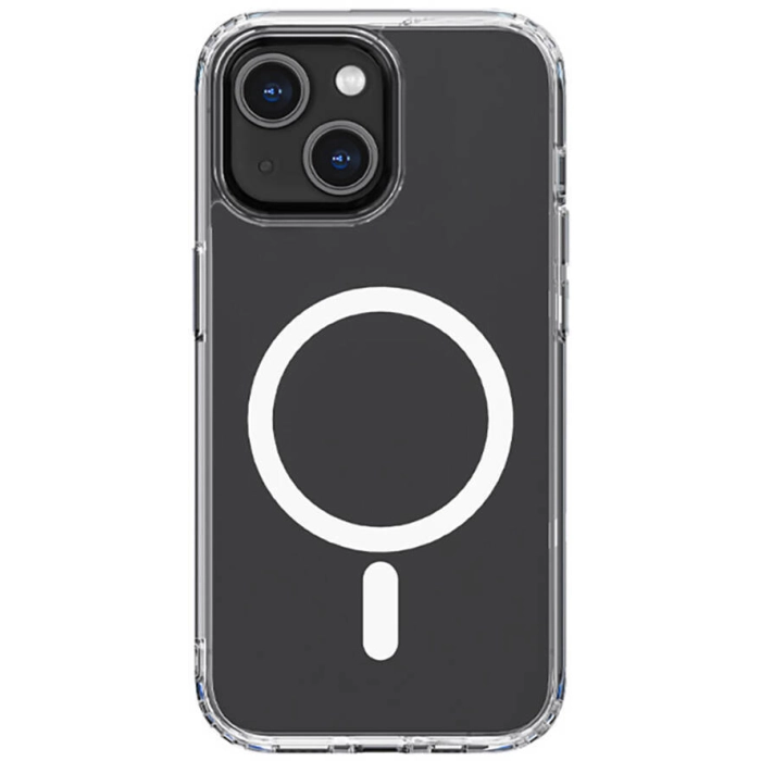 Apple iPhone 14 (6.1) Kılıf Magsafe Şarj Özellikli Airbagli Şeffaf PC Arka Yüzey Recci Magnetik Suction Serisi Kapak - Şeffaf