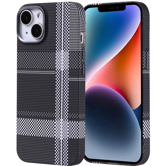 Apple iPhone 14 (6.1) Kılıf Magsafe Şarj Özellikli Karbon Fiber Görünümlü Zore Nekst Kapak - Gri-Siyah