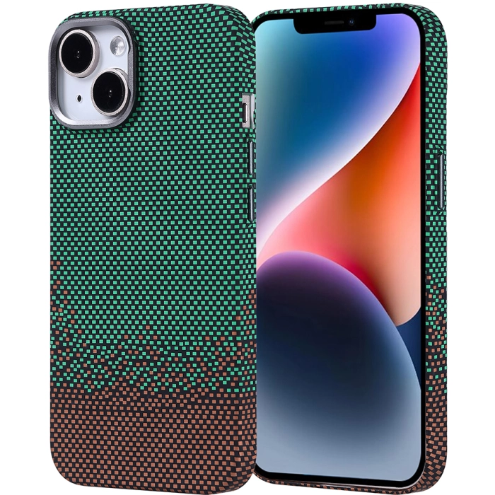 Apple iPhone 14 (6.1) Kılıf Magsafe Şarj Özellikli Karbon Fiber Görünümlü Zore Nekst Kapak - Yeşil