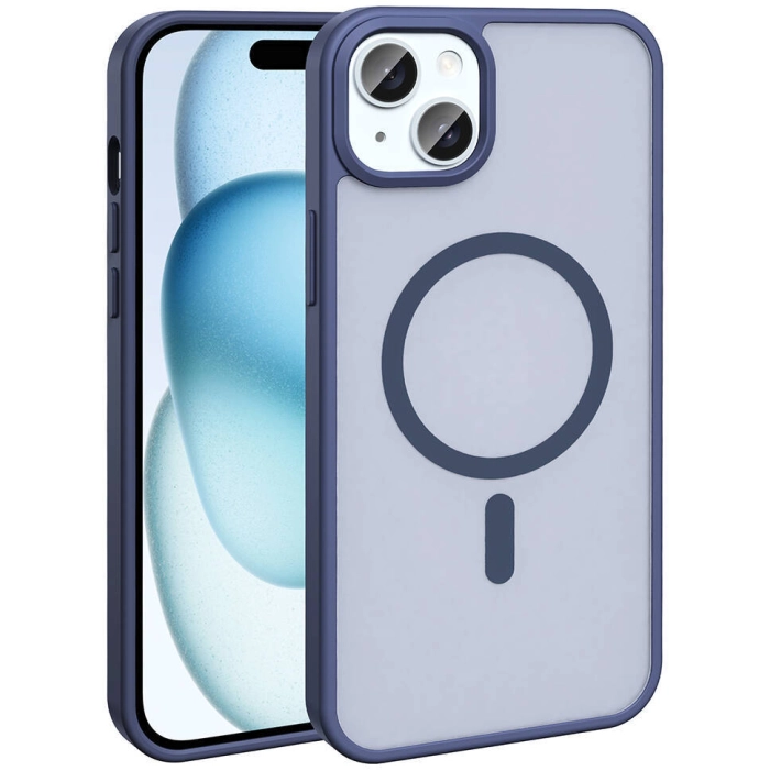Apple iPhone 14 (6.1) Kılıf Magsafe Şarj Özellikli Renkli Mat Arka Yüzey Sio Kapak - Lacivert