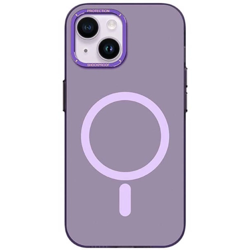 Apple iPhone 14 (6.1) Kılıf Magsafe Şarj Özellikli Metal Kamera Çerçeveli Recci Glaze Serisi Kapak - Mor
