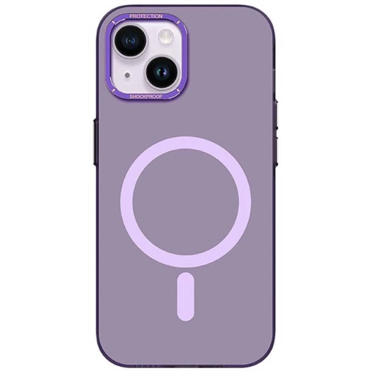 Apple iPhone 14 (6.1) Kılıf Magsafe Şarj Özellikli Metal Kamera Çerçeveli Recci Glaze Serisi Kapak - Mor