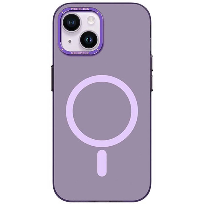 Apple iPhone 14 (6.1) Kılıf Magsafe Şarj Özellikli Metal Kamera Çerçeveli Recci Glaze Serisi Kapak - Mor
