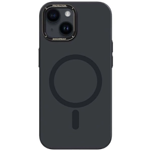 Apple iPhone 14 (6.1) Kılıf Magsafe Şarj Özellikli Metal Kamera Çerçeveli Recci Glaze Serisi Kapak - Siyah