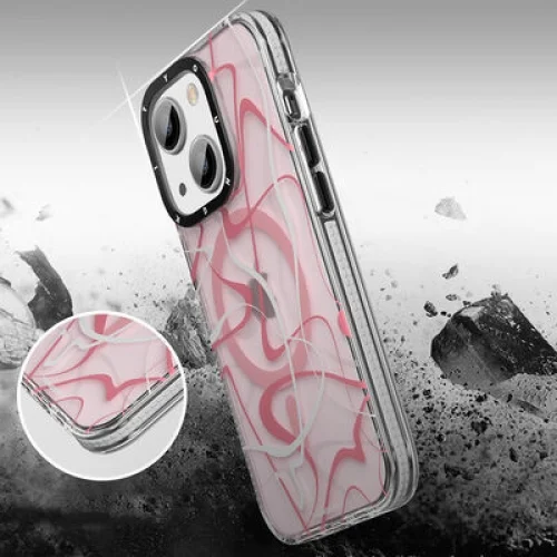 Apple iPhone 14 Kılıf Magsafe Şarj Özellikli Youngkit Water-Ink Serisi Kapak - Kırmızı