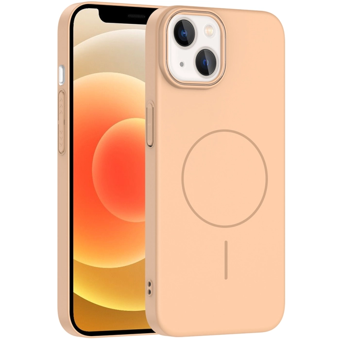 Apple iPhone 14 (6.1) ile Uyumlu Kılıf Magsafe Şarj Özellikli Ruby Silikon Kapak - Desert Titanyum