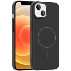 Apple iPhone 14 (6.1) ile Uyumlu Kılıf Magsafe Şarj Özellikli Ruby Silikon Kapak - Siyah