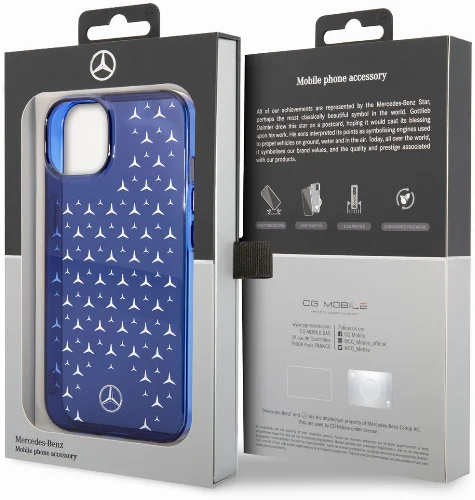 Apple iPhone 14 (6.1) Kılıf Mercedes Benz Transparan Yıldızlı Dizayn Kapak - Mavi