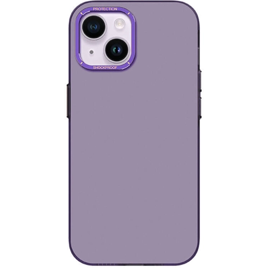 Apple iPhone 14 (6.1) Kılıf Metal Kamera Çerçeveli Recci Glaze Serisi Kapak - Mor