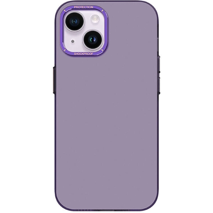Apple iPhone 14 (6.1) Kılıf Metal Kamera Çerçeveli Recci Glaze Serisi Kapak - Mor