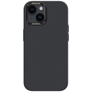 Apple iPhone 14 (6.1) Kılıf Metal Kamera Çerçeveli Recci Glaze Serisi Kapak - Siyah