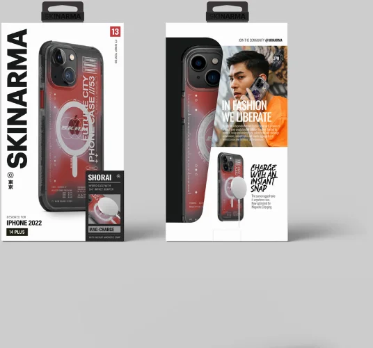 Apple iPhone 14 Kılıf SkinArma Şeffaf Airbag Tasarımlı Magsafe Şarj Özellikli Shorai Kapak - Kırmızı