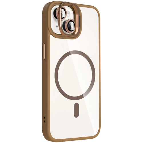 Apple iPhone 14 (6.1) Kılıf Standlı ve Kamera Lens Hediyeli M-Safe Şarj Özellikli Etro Kapak - Desert Titanyum