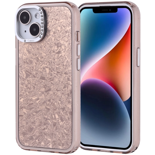 Apple iPhone 14 (6.1) ile Uyumlu Kılıf Buzlu Parıltılı Lüks Kamera Lens Darbeye Dayanıklı Kapi Kapak - Gold