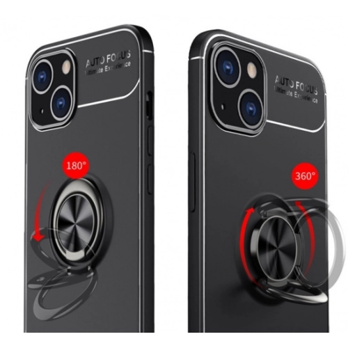 Apple iPhone 14 Plus (6.7) Kılıf Renkli Silikon Yüzüklü Standlı Auto Focus Ravel Kapak - Kırmızı