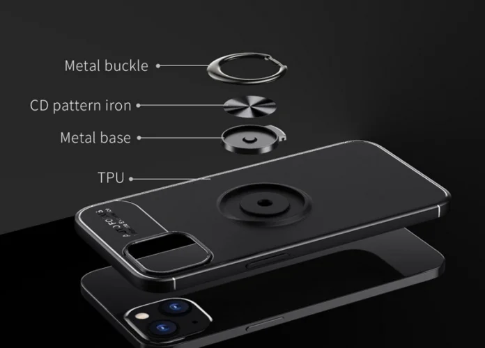Apple iPhone 14 Plus (6.7) Kılıf Auto Focus Serisi Soft Premium Standlı Yüzüklü Kapak - Mavi Siyah