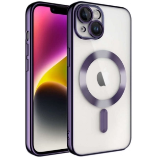 Apple iPhone 14 Plus (6.7) Kılıf Kamera Korumalı Şeffaf Magsafe Wireless Şarj Özellikli Demre Kapak - Koyu Mor