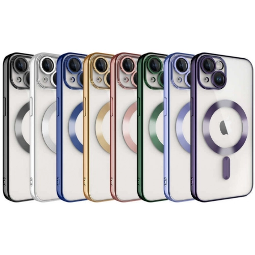 Apple iPhone 14 Plus (6.7) Kılıf Kamera Korumalı Şeffaf Magsafe Wireless Şarj Özellikli Demre Kapak - Koyu Yeşil