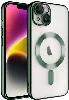 Apple iPhone 14 Plus (6.7) Kılıf Kamera Korumalı Şeffaf Magsafe Wireless Şarj Özellikli Demre Kapak - Koyu Yeşil