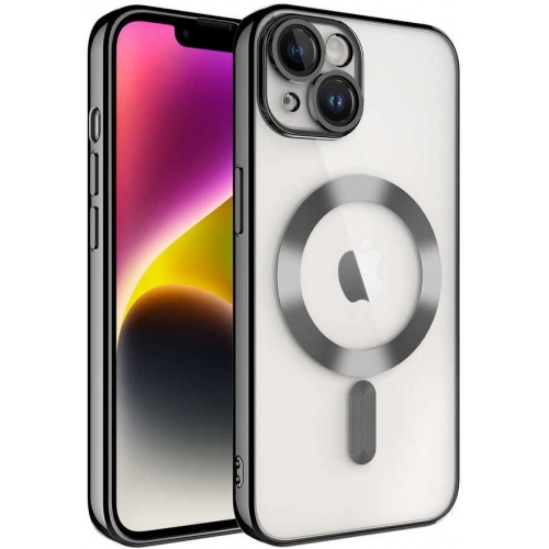 Apple iPhone 14 Plus (6.7) Kılıf Kamera Korumalı Şeffaf Magsafe Wireless Şarj Özellikli Demre Kapak - Siyah