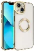 Apple iPhone 14 Plus (6.7) Kılıf Kamera Korumalı Silikon Logo Açık Omega Kapak - Gold