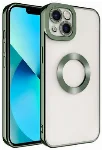 Apple iPhone 14 Plus (6.7) Kılıf Kamera Korumalı Silikon Logo Açık Omega Kapak - Yeşil