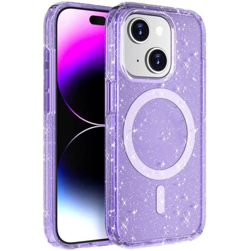 Apple iPhone 14 Plus (6.7) Kılıf Magsafe Şarj Özellikli Parlayan Simli Saydam Renkli Allstar Kapak - Şeffaf