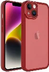 Apple iPhone 14 Plus (6.7) Kılıf Şeffaf Esnek Silikon Kenarları Buzlu Kamera Korumalı Post Kapak - Kırmızı