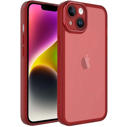 Apple iPhone 14 Plus (6.7) Kılıf Şeffaf Esnek Silikon Kenarları Buzlu Kamera Korumalı Post Kapak - Kırmızı