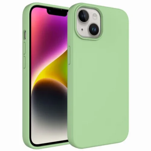 Apple iPhone 14 Plus (6.7) Kılıf Sıvı Teknolojili Silinebilir Pastel Sert Zore Kivi Kapak - Koyu Yeşil