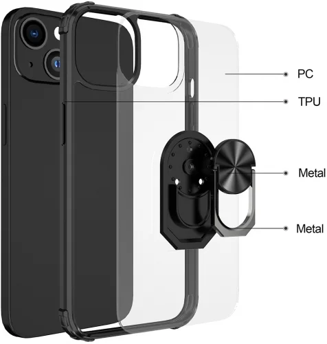 Apple iPhone 14 Plus (6.7) Kılıf Standlı Arkası Şeffaf Kenarları Airbag Kapak - Siyah