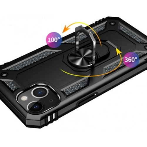 Apple iPhone 14 Plus (6.7) Kılıf Silikon Zırhlı Standlı Yüzüklü Mıknatıslı Tank Kapak - Gümüş