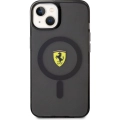 Apple iPhone 14 Plus Kılıf Ferrari Magsafe Şarj Özellikli Yarı Transparan Dizayn Kapak - Siyah