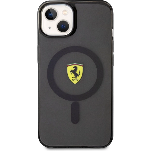 Apple iPhone 14 Plus Kılıf Ferrari Magsafe Şarj Özellikli Yarı Transparan Dizayn Kapak - Siyah