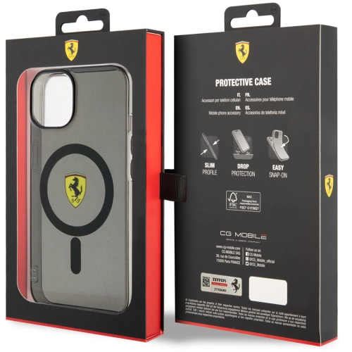 Apple iPhone 14 Plus Kılıf Ferrari Magsafe Şarj Özellikli Yarı Transparan Dizayn Kapak - Siyah