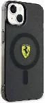 Apple iPhone 14 Plus Kılıf Ferrari Magsafe Şarj Özellikli Yarı Transparan Dizayn Kapak - Siyah