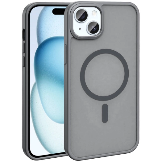 Apple iPhone 14 Plus (6.7) Kılıf Magsafe Şarj Özellikli Renkli Mat Arka Yüzey Sio Kapak - Gri