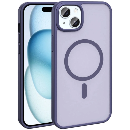 Apple iPhone 14 Plus (6.7) Kılıf Magsafe Şarj Özellikli Renkli Mat Arka Yüzey Sio Kapak - Koyu Mor
