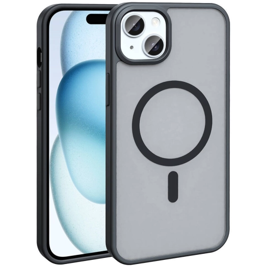 Apple iPhone 14 Plus (6.7) Kılıf Magsafe Şarj Özellikli Renkli Mat Arka Yüzey Sio Kapak - Siyah
