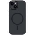 Apple iPhone 14 Plus (6.7) Kılıf Magsafe Şarj Özellikli Metal Kamera Çerçeveli Recci Glaze Serisi Kapak - Siyah