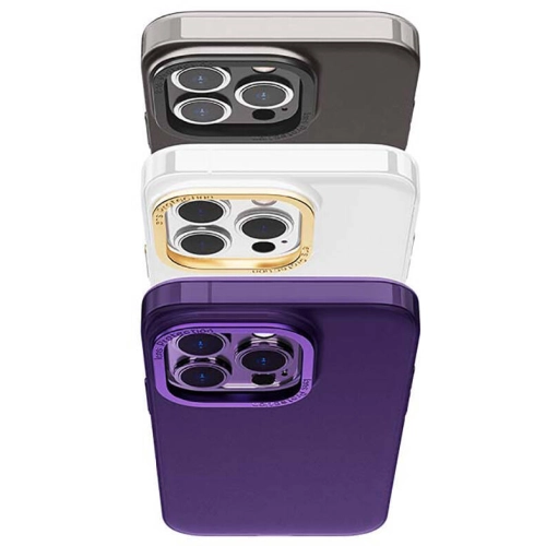 Apple iPhone 14 Plus (6.7) Kılıf Metal Kamera Çerçeveli Recci Glaze Serisi Kapak - Beyaz