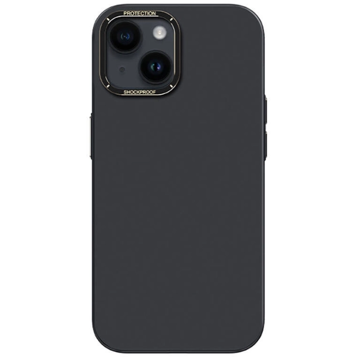 Apple iPhone 14 Plus (6.7) Kılıf Metal Kamera Çerçeveli Recci Glaze Serisi Kapak - Siyah