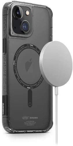 Apple iPhone 14 Plus Kılıf SkinArma Şeffaf Airbag Tasarımlı Magsafe Şarj Özellikli Saido Kapak - Füme
