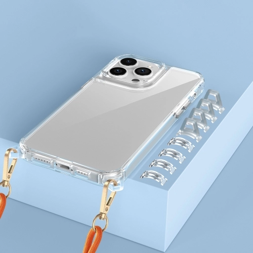 Apple iPhone 14 Pro (6.1) Kılıf Airbagli Takılabilir Askı Aparatlı Esnek Snap Silikon Kapak - Şeffaf