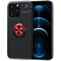Apple iPhone 14 Pro (6.1) Kılıf Renkli Silikon Yüzüklü Standlı Auto Focus Ravel Kapak - Kırmızı - Siyah