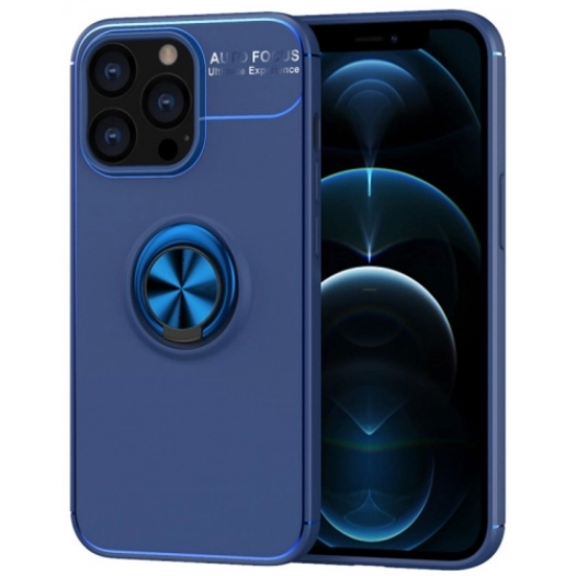 Apple iPhone 14 Pro (6.1) Kılıf Renkli Silikon Yüzüklü Standlı Auto Focus Ravel Kapak - Mavi