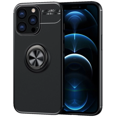 Apple iPhone 14 Pro (6.1) Kılıf Renkli Silikon Yüzüklü Standlı Auto Focus Ravel Kapak - Siyah