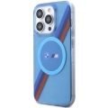 Apple iPhone 14 Pro (6.1) Kılıf BMW Magsafe Şarj Özellikli Transparan Tricolor Stripes Orjinal Lisanslı Kapak - Mavi
