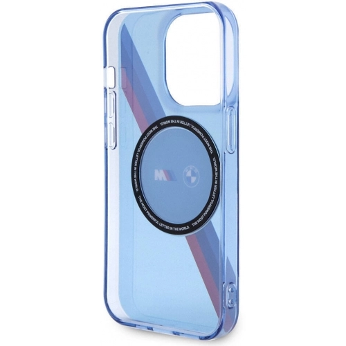 Apple iPhone 14 Pro (6.1) Kılıf BMW Magsafe Şarj Özellikli Transparan Tricolor Stripes Orjinal Lisanslı Kapak - Mavi