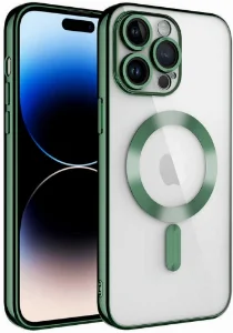 Apple iPhone 14 Pro (6.1) Kılıf Kamera Korumalı Şeffaf Magsafe Wireless Şarj Özellikli Demre Kapak - Koyu Yeşil